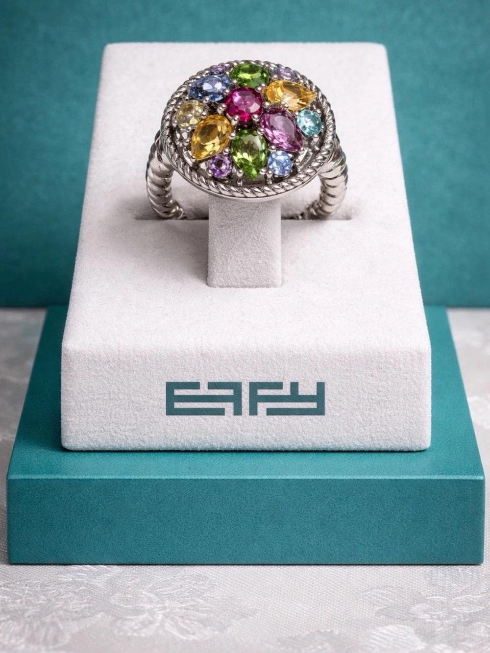 Effy 925 sterling silver Multicolor floral ladies ring sz 9/NEW/Gift